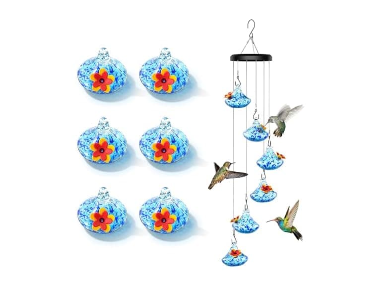 Grebilux Wind Chime Glass Hummingbird Feeder