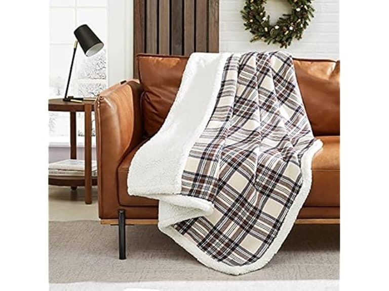 Eddie Bauer Flannel Sherpa Throw Blanket