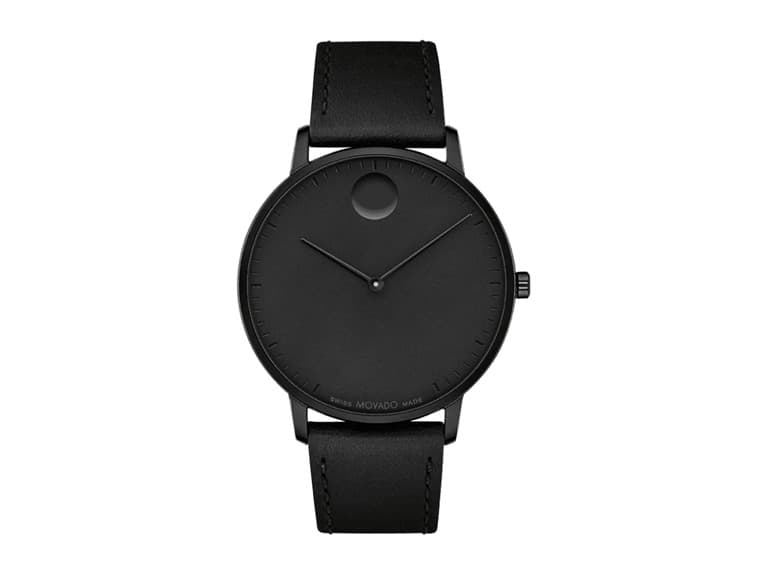 Movado Face Swiss Quartz Black Leather Watch (New - Open Box)