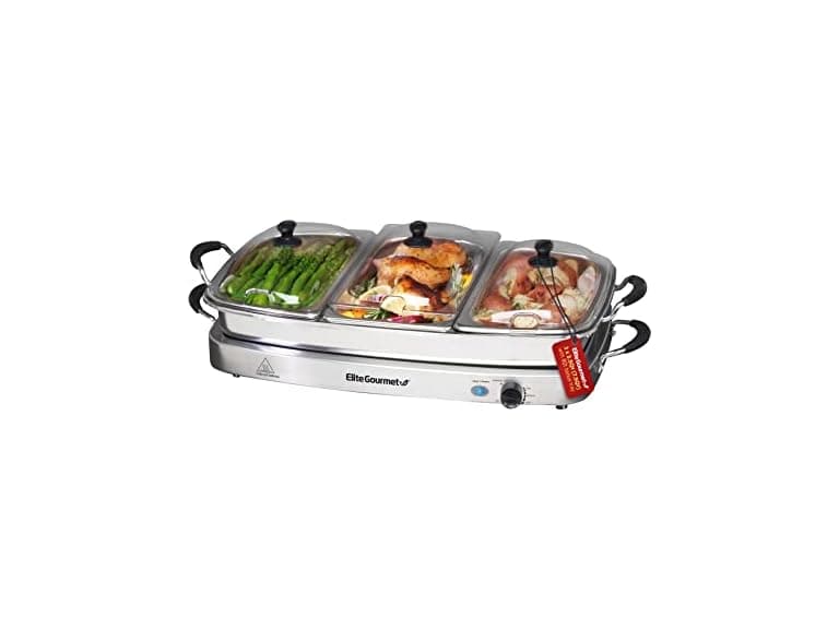 Elite Gourmet Triple 3 x 2.5 Quart Trays Buffet Server 7.5 Qt