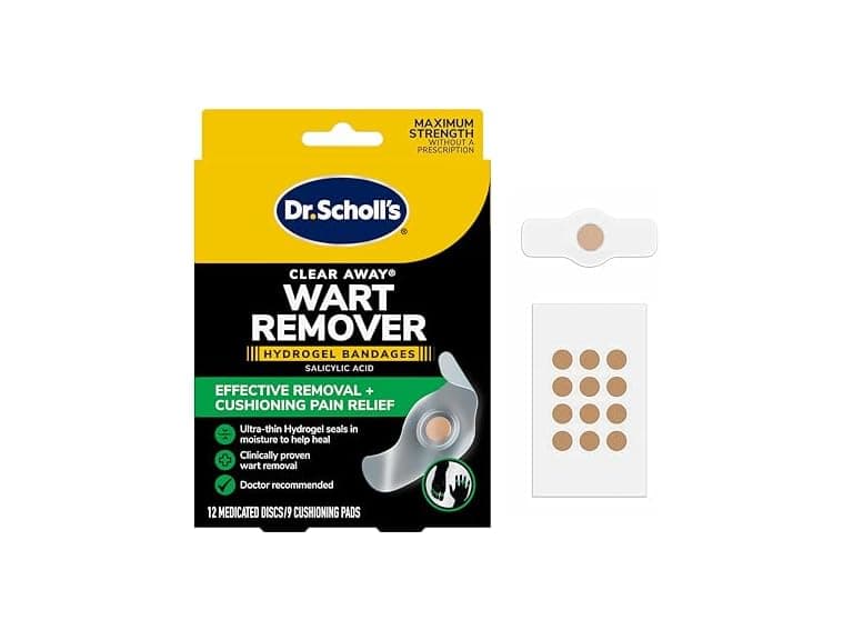 Dr. Scholl’s Clear Away Wart Remover Hydrogel Bandages for Fingers and Toes - Clinically Proven Effective Wart Removal and Cushioning Pain Relief, Comfortable Multi-Day Coverage Patches
