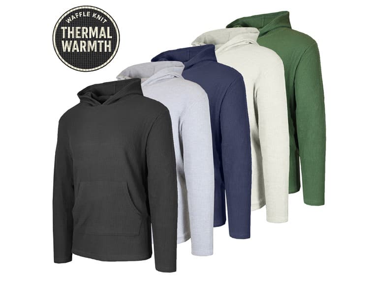 3Pk Mens Waffle-Knit Thermal Pullover Hoodie