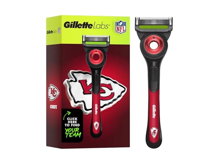 Gillette Labs Special NFL Chiefs Edition Shaving Razor for Men - 1 Handle, 4 Razor Blade Refills & Magnetic Stand, GilletteLabs with Exfoliating Bar