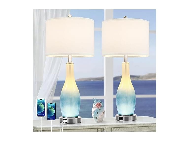 BesLowe Tall Glass Table Lamps Set of 2
