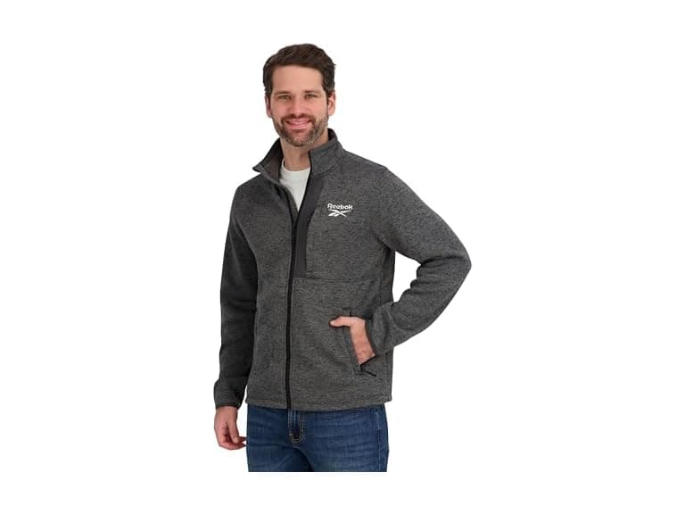 Reebok Men Mock Neck Zip-Up Sweater Fleece Jacket