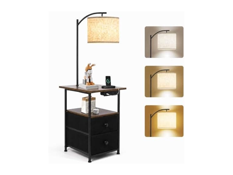 PESRAE 2-Drawer Lamp End Table - Rustic