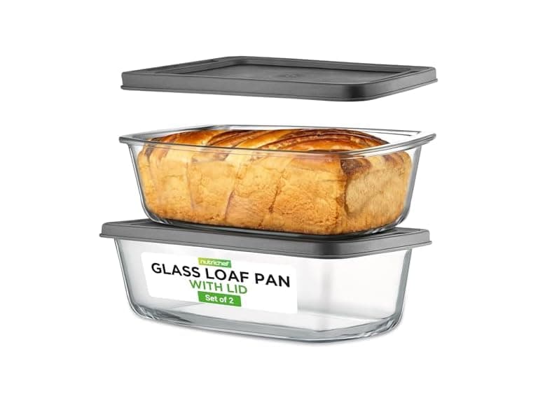 NutriChef 4 Piece Glass Loaf Pan Set with Lids