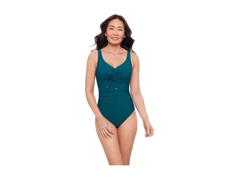 Aqua Green Women Tummy Control Cinched Swimsuit