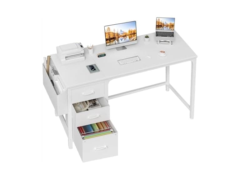 White Computer Desk With Fabric File