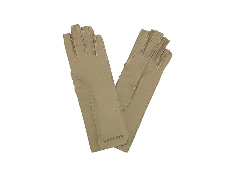 isotoner Compression Fingerless Gloves Large Tan