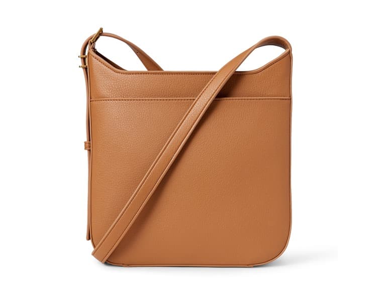 Amazon Essentials Women's Faux Leather Slim Crossbody Bag, Tan