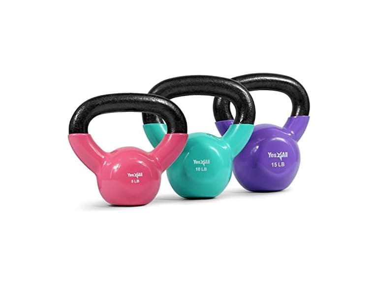 Yes4All Kettlebell, Vinyl Coated Cast Iron Kettlebell Set 5, 10 & 15lbs