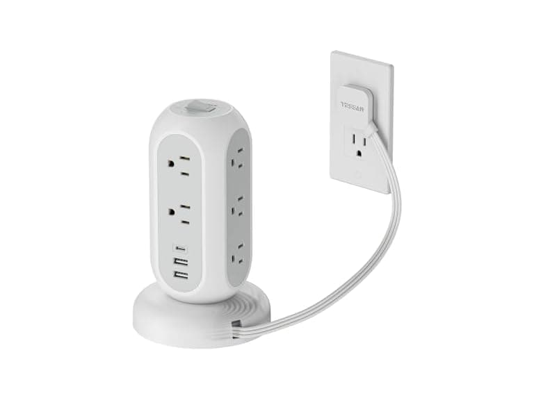TESSAN 5ft Cord Power Tower (11 Outlets, 3 USB)