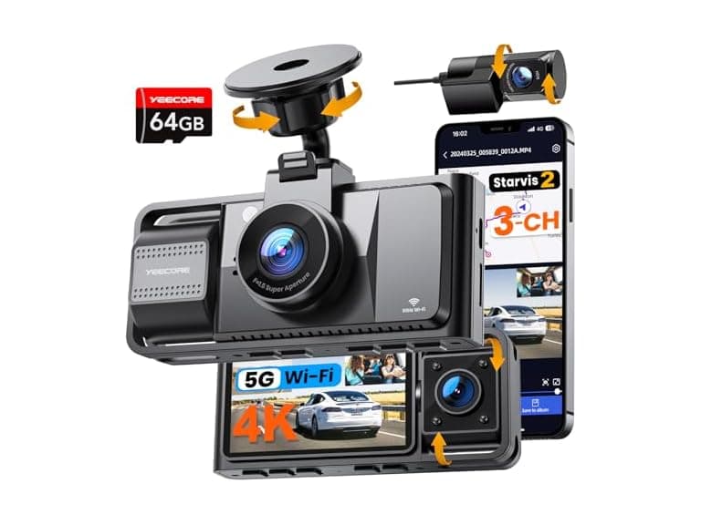 YEECORE Real 4K 3 Channel Dash Cam Front and Rear Inside (Open Box)