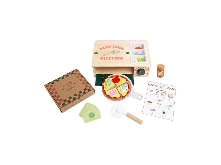 Pearhead Wooden Pizzeria Montessori Set, 38-Piece