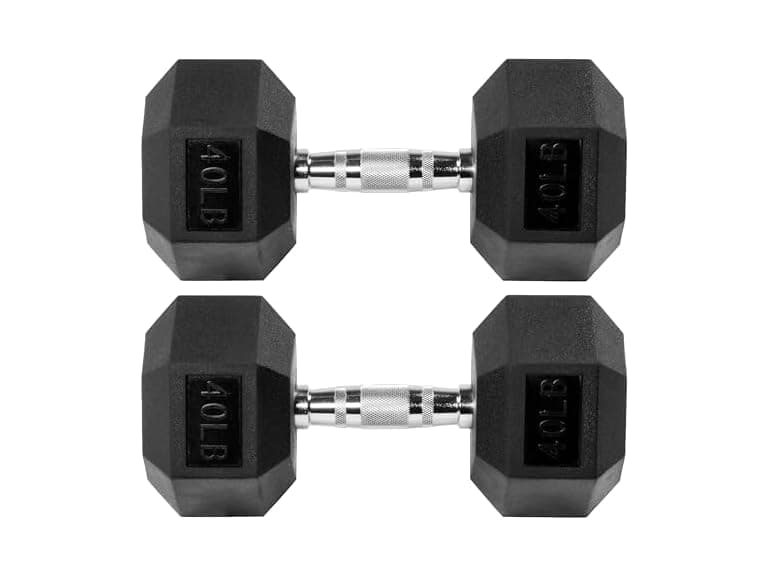 Fitvids Premium Rubber Encased Hex Dumbbell, 40LB Pair