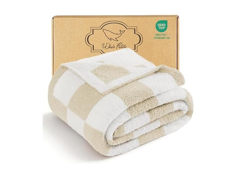 Whale Flotilla Checkered Knit Blanket
