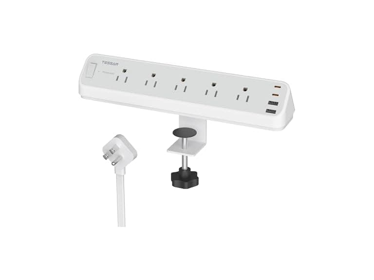 TESSAN 2100J 6ft Cord Desk Clamp Power Strip (5 Outlets, 4 USB)