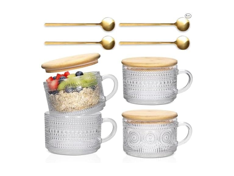 Xigugo 14oz Vintage Glass Coffee Mugs