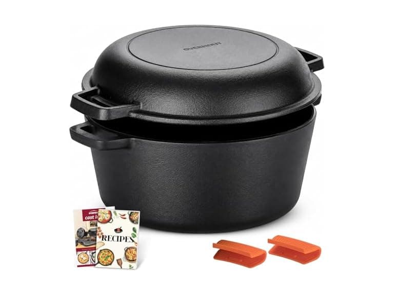 Overmont 5QT Cast Iron Double Dutch Oven