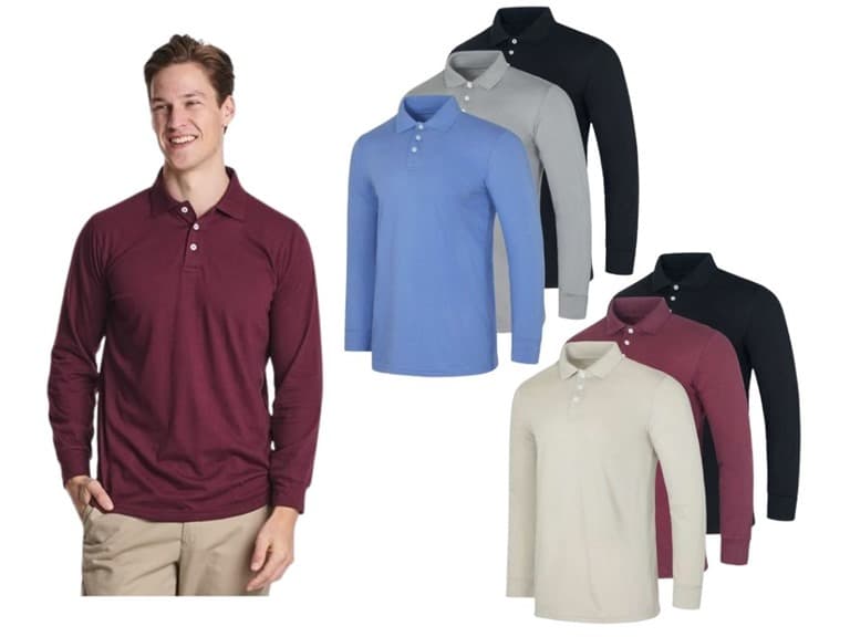 RE 6PK Men's Cotton Long-Sleeve Polo Shirts