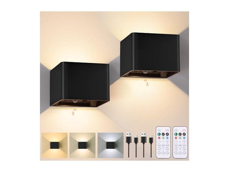 Yochoice Motion Sensor Wall Sconces, Black, 2PK