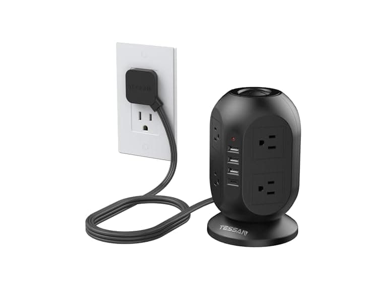 TESSAN Power Tower 10ft Cord (8 Outlets, 4 USB)