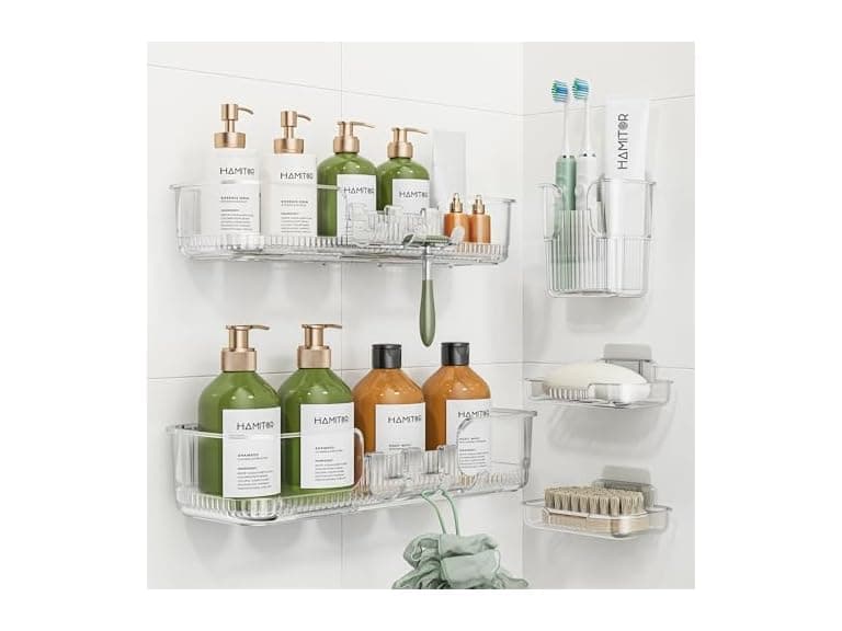 HAMITOR 5 Piece Adhesive Shower Caddy