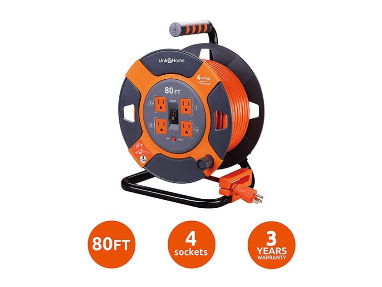 Link2Home 80ft Cord Reel with 4 Power Outlets