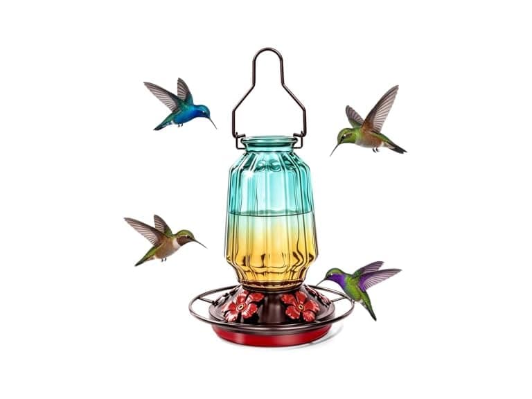 Green Glass Hummingbird Feeder