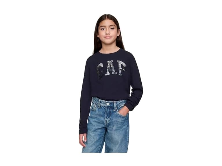 GAP Girls Sequin Logo Long Sleeve Tee