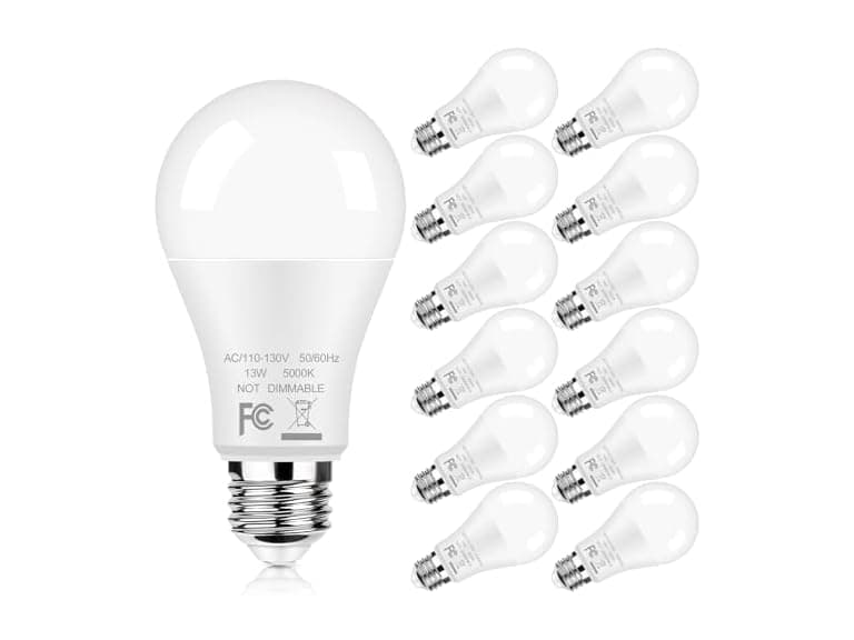 GoBright 12-Pack A19 LED Light Bulbs, 5000K