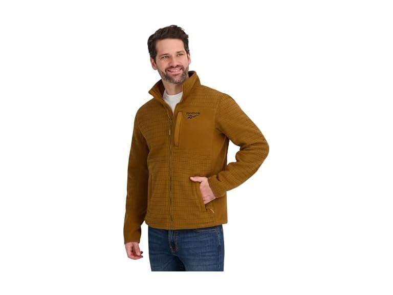 Reebok Mens Mock Neck Zip Up Grid Polar Jacket