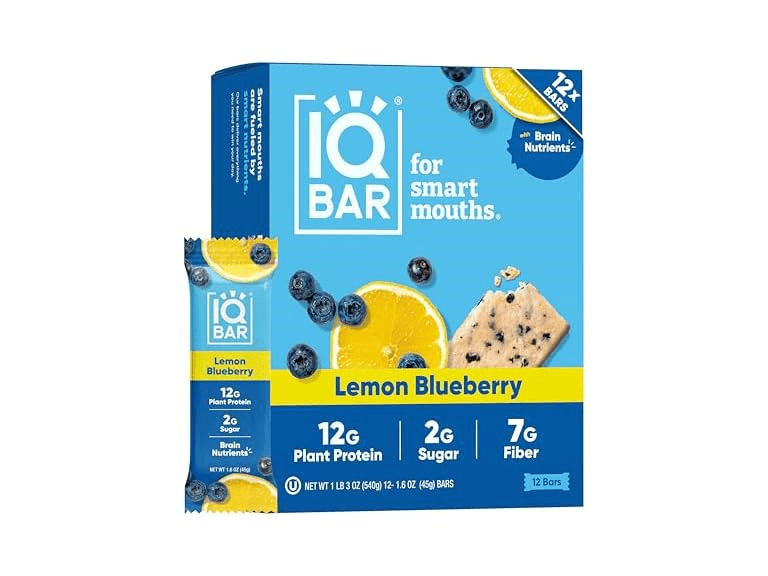 24CT IQBAR Clean Plant Protein Bars | Lemon Blueberry