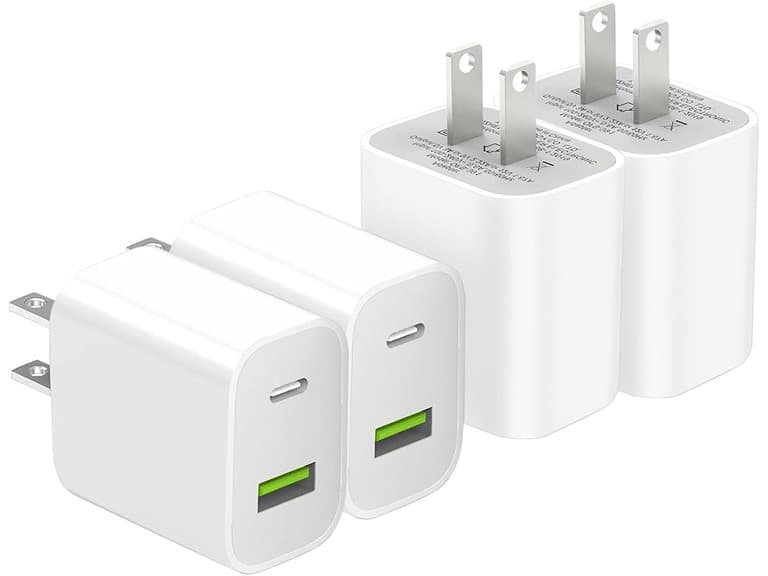 (4 PACK) 20W Dual Port USB-C & USB-A Charger Blocks
