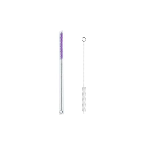 2 Pack Straw Cleaner Brush, Reusable Metal Handles Straw Cleaner Brush Extra Long for Stanley Mug 40, 30, 20 oz, 10mm Wide for Sippy Cup, Water Bottle and Tubes (Clear+Purple)