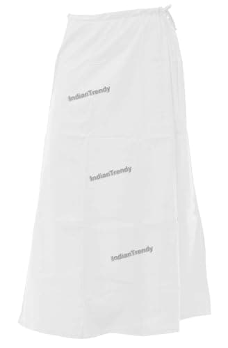 Indian Trendy Saree Petticoat 100% Cotton Stitched Adjustable Waist Sari Underskirt Lining Skirt - XXL - White