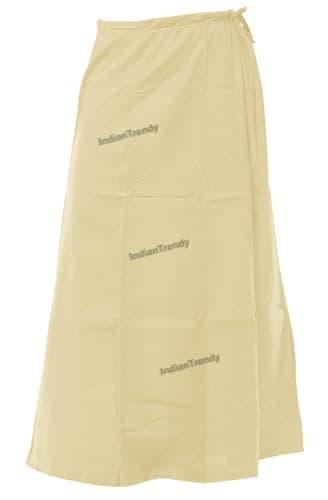 Indian Trendy Saree Petticoat 100% Cotton Stitched Adjustable Waist Sari Underskirt Lining Skirt - XL - Cream