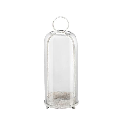Twakutwaku 16" High Versatile Modern Metal Hurricane Lantern with Handmade Sturdy Glass Dome in Vintage White for Pillar Candle & Plants, Industrial, Farmhouse, Shabby Chic
