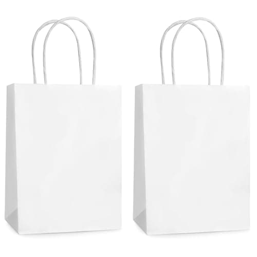 Hxezoc 12 Pieces White Gift Bags with Handle, Paper Treat Candy Bag Retail Kraft Shopping Bags for Valentines, Baby Showers Birthday Party Decoration Supplies