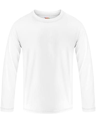 Boys Rash Guard UPF 50+ Swim Shirt Long Sleeve Sun Shirts UV Protection Surfing Water Fishing Swimming Shirts for Kids White 10-12Y