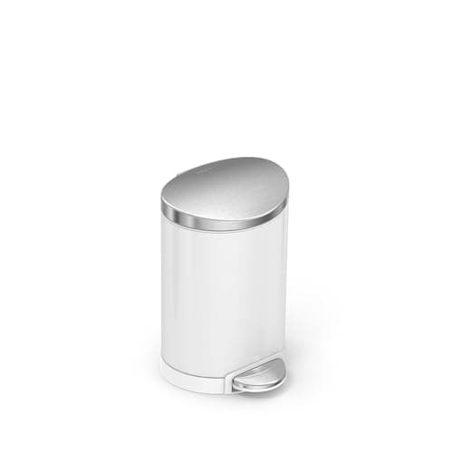 $18.09: simplehuman 6 Liter / 1.6 Gallon Semi-Round Bathroom Step Trash Can, White Steel at Amazon