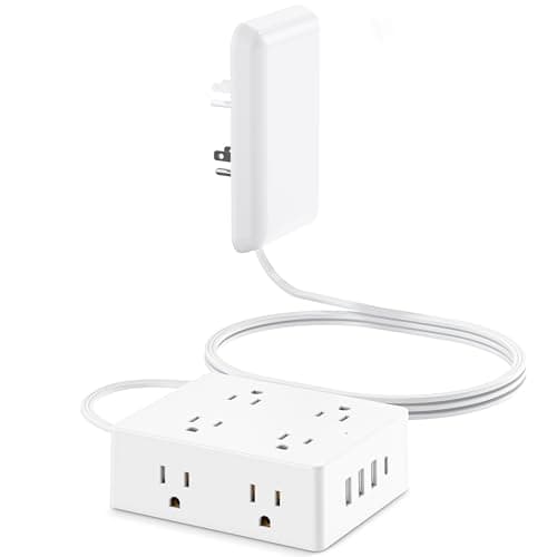 Flat Extension Cord with Outlet Cover, Olcorife Flat Plug Power Strip with 8 Outlets and 4 USB Ports, 2000 Joules Surge Protector, 3 FT Cord Hidden Outlet Extender for Tight Spaces