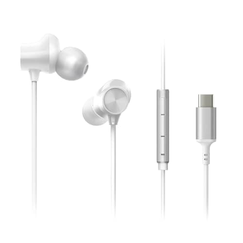 Panasonic ErgoFit Wired Earbuds, in-Ear Headphones with Microphone and Call Controller, Ergonomic Custom-Fit Earpieces (S/M/L), USB-C Compatible - RP-TCM325-W- (White)