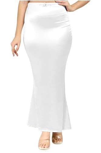 Chandrakala Satin Saree Shapewear for Women Seamless Stretchable Mermaid Sari Shaper Petticoat Girls,White,2XL-3XL (S118WHI7)