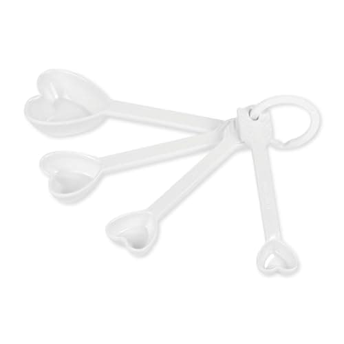 UP 4-Piece Heart Melamine Measuring Spoons Set, Professional Nesting Baking and Cooking Tools for Liquid and Dry Ingredients, White