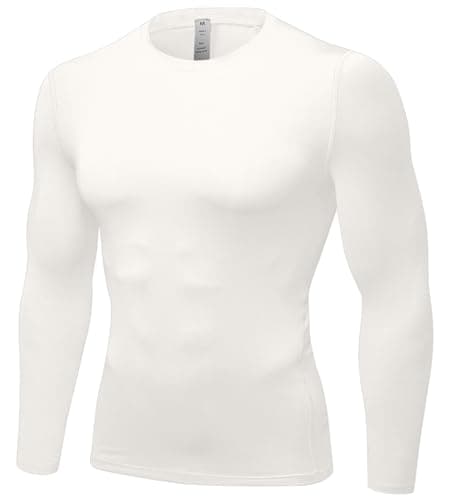 SPVISE White Long Sleeve Compression Shirts for Men Cool Dry Basketball Undershirt Athletic Running Base Layer Gym Tops