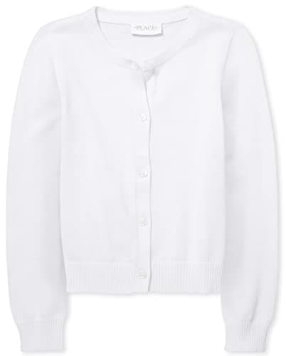 The Children's Place girls School Uniform Cardigan Sweater, White, Large US