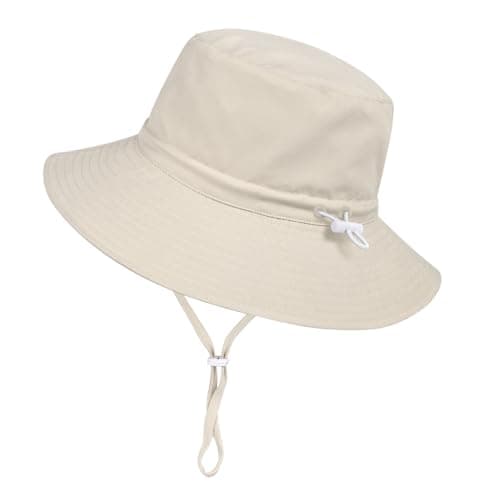 Baby Toddler Sun Hat,Boys Girls Adjustable Bucket Hat for Kids UPF 50+ Sun Protective Child Summer Beach Hats 2-5 Years Beige