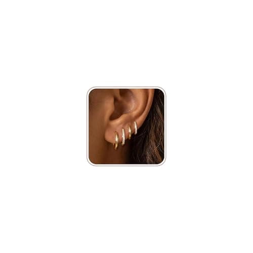 Maxcate Small Gold Hoop Earrings for Women Sensitive Ears Hypoallergenic 14k Real Gold Plated Hoops Zirconia Cartilage Huggie Earrings Set Trendy Helix Piercing Earring Stacks Jewelry for Women Gift